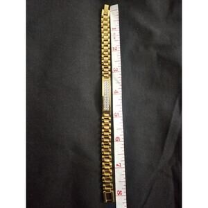 8in Gold Tone Metal ID Chain Bracelet w/ Rectangular CZs Plate Fashion Jewelry